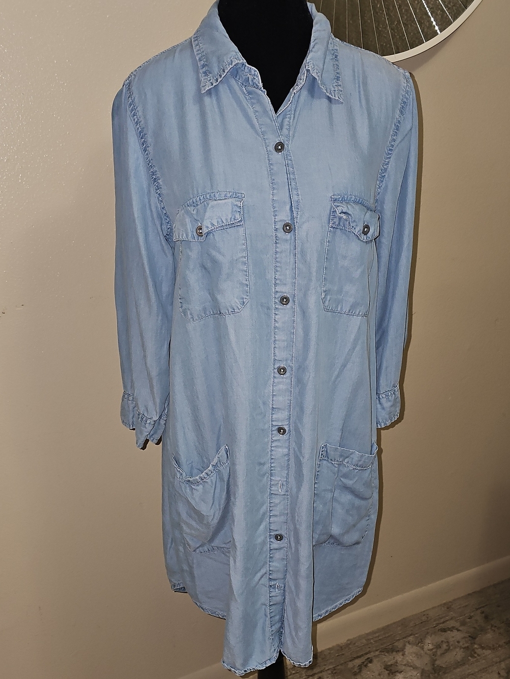 Light Blue Denim Shirt Dress - Women's Long Button-Up Jacket